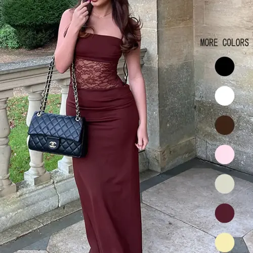 Women's Patchwork Floral Lace Tie Back Sleeveless Cami Dress, Elegant Formal Fashion Chic Feminine Style Long Dress for Party Club Dating Evening Wear, Women Dress for Summer, Evening Cocktail Dress