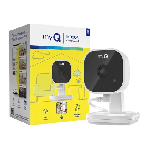 myQ Smart Indoor Security Camera – HD Video, Night Vision, Motion Detection, Wi-Fi, Two-Way Audio, Smartphone Control Lens