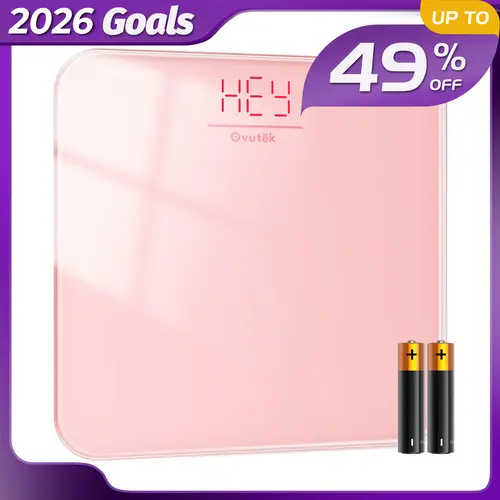 OVUTEK Accurate Digital Bathroom Weight Scale for People, Portable Home Scale with Built-In LED Display, Sturdy Tempered Glass, Compact Size, 400lb Capacity, Included Upgraded Alkaline Batteries, Pink