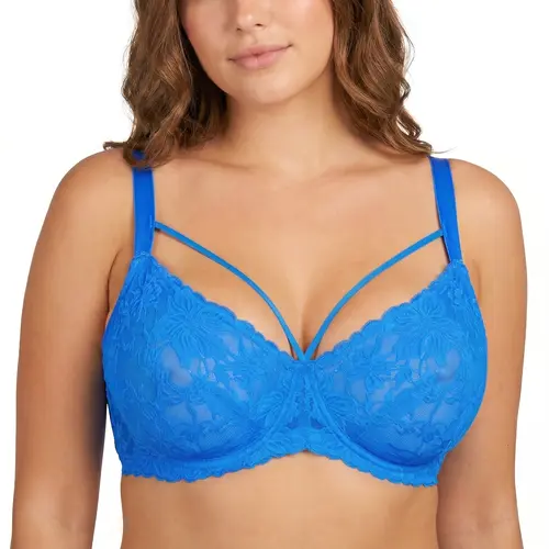HSIA Pretty In Petals Plus Size Sexy Lace Unlined Minimizer Bra Underwire Full Coverage Non Padded Breathable Strappy Mesh Lifting Support Comfort Side Suppory Mesh Adjustable Straps Back Smoothing Daily Large Bust Bras