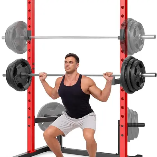 OppsDecor 800LBS Adjustable Multifunctional Squat Rack Power Cage - Steel Tube Compact Frame, Pull-Up Bar, J-Hooks, Barbell Holders, Height Adjust, Barbell Plate Storage, Home Gym Strength Training Equipment, Ideal Father's Day Gift, Workout Station, Adju