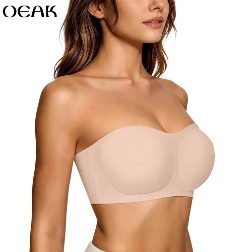 OEAK Womens Strapless Bras Push Up Bandeau Bra Non Slip Wireless Supportive Padded Bras Seamless Comfortable Tube Jelly Bra
