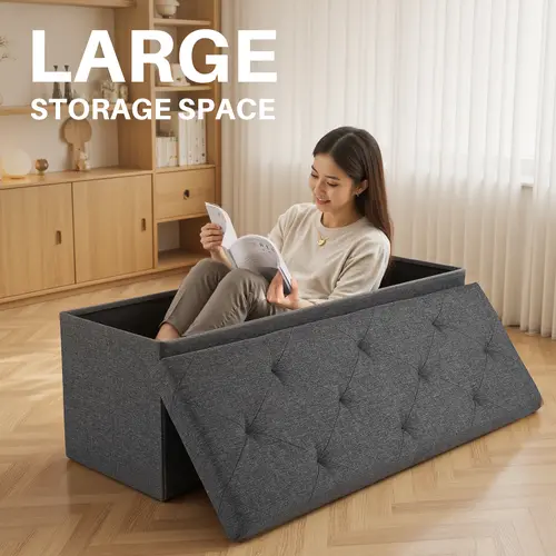 Sweetcrispy Backless Upholstered Storage Ottoman - Foldable Dual-Purpose Footstool with Foam-Padded Seat, Thick MDF for Steady Compact Durable Chest, Quick Setup, Storage Organization, Minimalist Modern Study/Living Room Furniture
