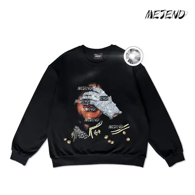 MeJend Rhinestones Graphic Tees with Diamonds, Casual Crewneck Top, Summer Streetwear Oversized MJ Rhinestone Tshirt, Comfort Womenswear Shortsleeve shirt men gifts Gamis Tropical Fathersdaygift Prints