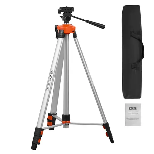 【toolupgrade】VEVOR Laser Level Tripod Tool, ¼x20 Thread, 27.36-68.11in Height Adjustment, Heavy Duty, Compact Design, 12lbs/5.44kg Capacity, Panning Handle, Survey Tool, Tripod Bag