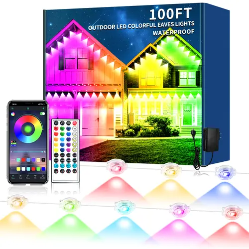 IP67 Waterproof RGB Outdoor Eave Lights Smart Louts Lantern App & Infrared Remote Control Dimmable Color Changing Permanent Roof Decor Lights for Garden Wedding Christmas Halloween Party