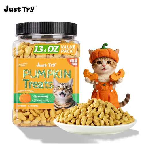 13.4 oz Pumpkin Salmon Cat Treats - Low-Calorie Training Snack, Digestion Aid, Hairball Control for Kittens & Kitty