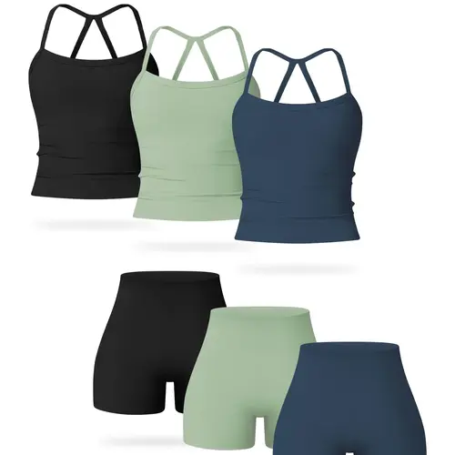 Women's Solid Backless Sports Cami Top & High Waist Shorts Sportswear Set, Comfy Breathable Tummy Control Two-piece for Yoga Gym Workout Running, Gym Yoga Outfits