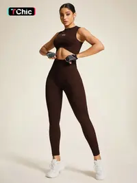 Two-piece Set Women's Letter Pattern Crop Tank Top & High Waist Leggings Tracksuit Set, Athleisure Set, Seamless Workout Sets, Casual Comfy Breathable for Yoga Gym Workout Running, Ladies Sportswear for All Seasons, Fitness Outfit Athleisure