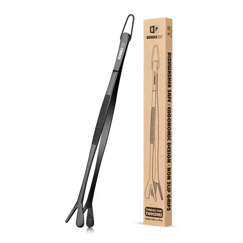 BUNDLEPRO Professional  Fine Long Tweezer Tongs, Stainless Steel Barbecue Clip With Both Pointed And Round Tips, Suitable For Kitchen Utensils, Snacks, Cooking, BBQ And Seafood