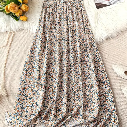 Women's All Over Print Floral Skirt, Elegant Boho Bohemian Fashion Casual Everyday Loose Long Beach Skirt for Daily Outdoor Wear, Women Bottoms for Summer, Flowy Casual Skirt, Boho Casual Skirts