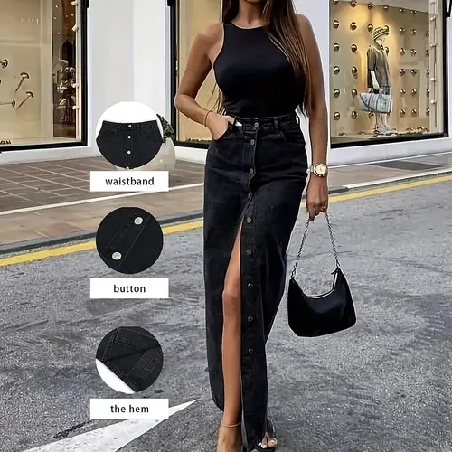 Women's Denim Skirt, High Waist Skirt, Elegant Chic Fashion Casual Maxi Long Skirt for Daily Outdoor Wear, Ladies Bottoms for All Seasons, Womenswear