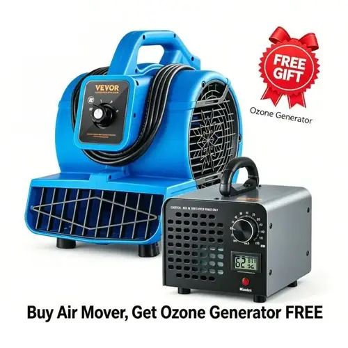 VEVOR Portable Air Mover (Buy 1 Get Ozone Generator Free) - 1360 RPM, 600 CFM, Handheld Portable Blower with 4 Blowing Angles, 3-Speeds Adjustable Settings, Timer, Carry Handle, Lightweight Blower for Janitorial, Commercial Use,toolupgrade