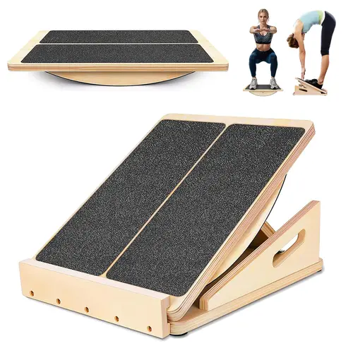 2-in-1 Professional Wooden Balance & Slant Board - 4 Adjustable Incline Board for Core Strength Improvement, Calf Stretching, Injury Rehabilitation, Muscle-Stretching, Compact and Lightweight Fitness Balance Training Equipment,sohochic