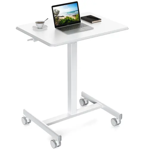 Sweetcrispy Modern Adjustable-Height Small Standing Desk - Home Office Home Study Table, Lockable Wheels, Portable Rolling Design, Portable Laptop Desk, Indoor Furniture