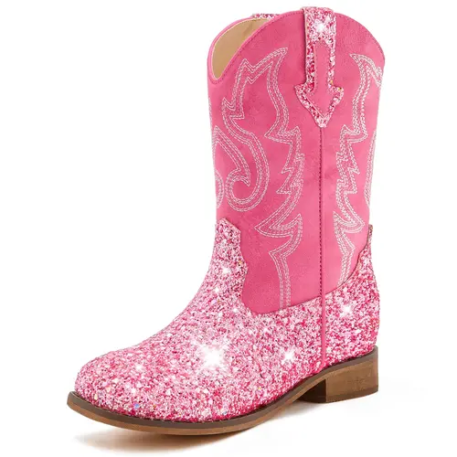 Girls' Glitter Mid-Calf Cowgirl Boots - Unisex Child Toddler Little Big Kids Western Riding Shoes for Birthday, Wedding, Dancing, Travel, Party,back to school,sohochic