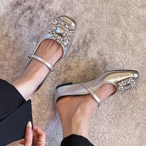 French Mary Jane Square Toe Heeled Slip-On Women's Shoes, Elegant PU Leather Design, Perfect for Spring & Fall Events
