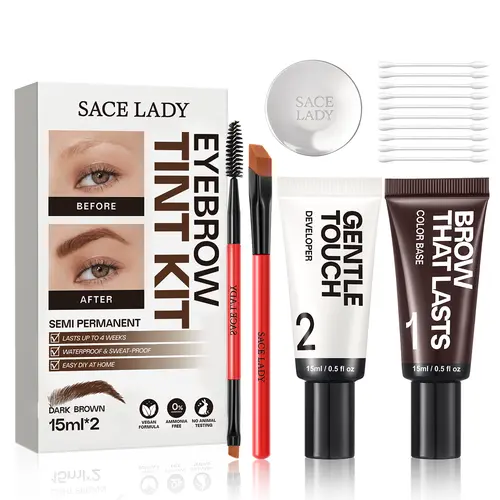 SACE LADY Vegan Eyebrow Tint Kit - Adult Makeup Products, Ultra Long Wear Waterproof Sweat-Proof Tinting Paste, Temporary Darkening Paste, 1 Complete Set with Color Correction, Summer All Skin Types Cosmetics