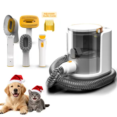 PUPPYOO 5-in-1 Dog & Cat Grooming Kit with Grooming Trimming Tool, Handheld Vacuums (13000Pa, 1.5L Dust Cup), Fur Capture (Captures 99% of Loose Hair), 4m Cord, Whisper-Quiet Operation, Adjustable Guard Combs, Hair Remover Roller