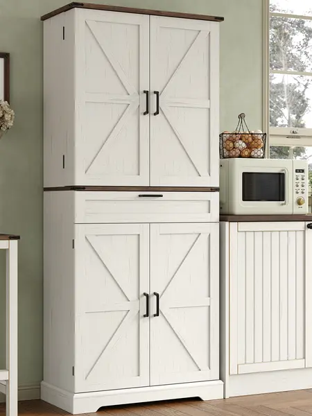 FUSOU 72'' Kitchen Storage Pantry Cabinet, Tall Storage Cabinet with 8 Door Shelves, 2 Cabinets and 1 Drawer, Freestanding Cupboard for Kitchen, Dining Room, Bathroom, Laundry, White