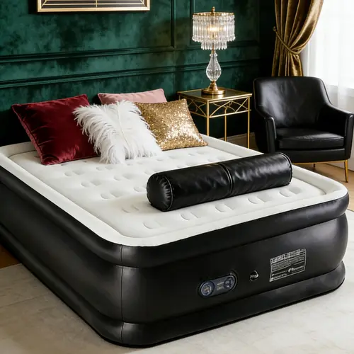 Sweetcrispy Motorized Inflatable Double Size PVC Fabric Portable Bed - Quick-Inflate Mattress with Built-in High-Capacity Pump, Double Height, Non-Slip Bottom, 660 lbs Weight Capacity, Honeycomb Core, for Home & Camping (Sports & Outdoor Sleeping Gear)