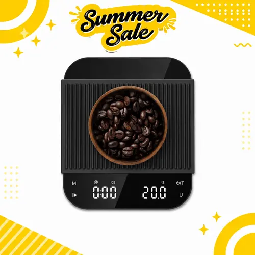 Ultrean Compact Rechargeable Digital Weighing Scale with Timer, 3000g/0.1g Accuracy, Backlit LED, Dual Time, Slim Profile for Coffee Machines, Waterproof Mat for Pour Over Coffee, Kitchen Scale, Digital Weight Grams Tool