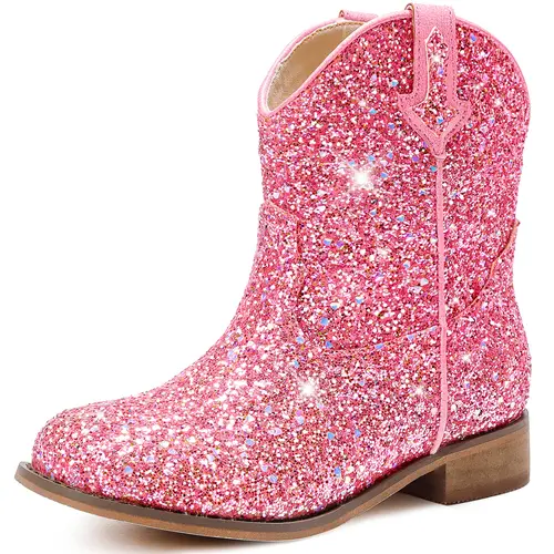 Toddler Girls Cowgirl Boots Glitter Toddler Cowboy Boot Ankle Girls Boots Little Kids Horse Riding Shoes Party Birthday,sohochic