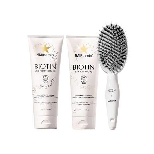HAIRtamin - Biotin & Botanicals Shampoo, Conditioner Set & Miracle Brush Bundle