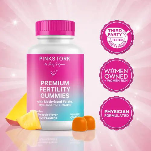 Pink Stork Fertility Gummies | Hormone Support for Women with CoQ10, Myo-Inositol, Methylated Folate, and Zinc | TTC Support Multivitamin - Vegan, Gluten-Free, Made in USA, Women-Owned Optimum Conception Support, Chewable Vitamins