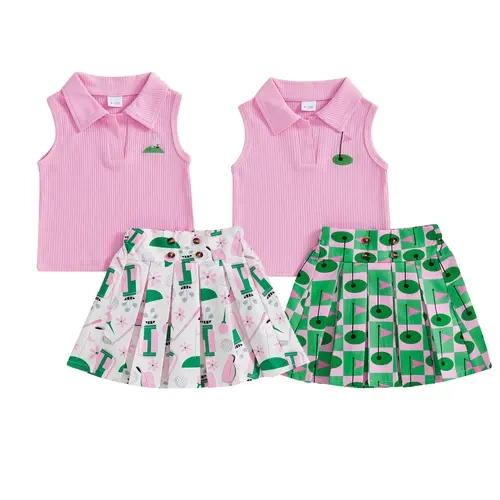 Toddler Baby Girl Golf Skirt Outfit Golf Hole in One Embroidery Polo Shirt Sleeveless Tank Tops Pleated Mini Skirt Summer Dresses #Summervibes