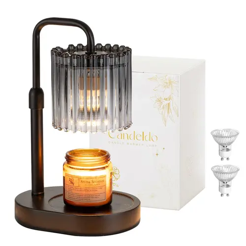 CANDELDO Crystal Stripe Look Candle Warmer Lamp with Timer - Height-Adjustable Dimmable Wax Melting Candle Stand, 2 Bulbs, Home Supplies for Women's Modern Bedroom Decor,sohochic
