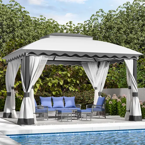 Outdoor Patio Gazebo 10×13 Heavy Duty Gazebos with Mosquito Netting & Double Roof Metal Steel Frame Canopy Gazebo Tent Shelter for Patio Lawn Backyard Garden,summerwins,outdoorfurnitureset,home decor,camping essentials