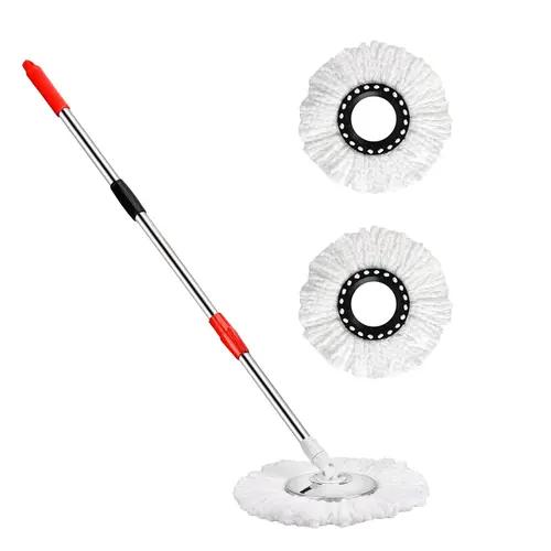 61-Inch Adjustable Long Handle Mop Pole with 2 Microfiber Heads, Rotate Base & Cleaning Mops for Household Use (No Bucket), Long Handle Mops, Adjustable Long Handle Mops