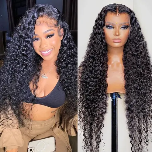 TikTokShopBlackFriday Bling Hair 13x6 13x4 Hd Transparent Lace Frontal Wig Water Wave 180 Density Curly Brazilian Human Hair Pre plucked Deep Wave Lace Front Wigs For Black Women SoHoChic Style #TikTokShopBackToSchool