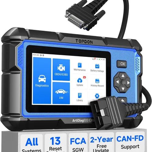 TOPDON ArtiDiag600 Elite OBD2 Scanner Full-System Car Diagnostic Tool, 13 Maintenance Services, FCA AutoAuth, Automotive Scan Tool with CAN-FD, 2-Years of Free Updates