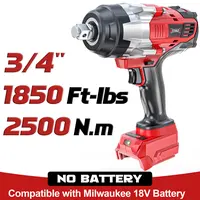 1850Ft-lbs (2500N.m)-3/4"Impact Wrench Compatible with Milwaukee 18V Battery (NO Battery!!!), Brushless Impact Gun 4-Speed with Auto-Stop Reverse for Car/Truck Heavy Duty toolupgrade