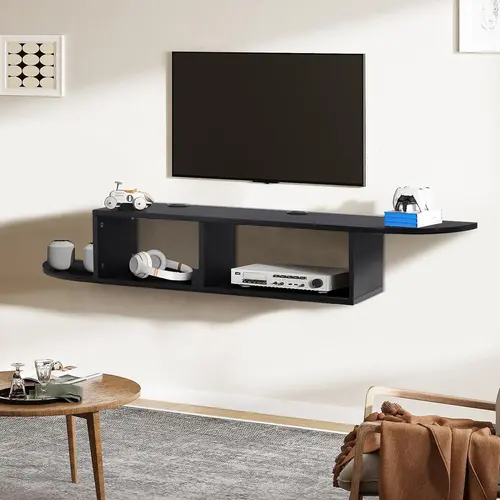 HOMBCK 55” Modern Arc Shape Floating Shelf - Wall Mounted TV Storage Shelf for Xbox, Cable Box, Audio Video Devices, Living Room House Decor
