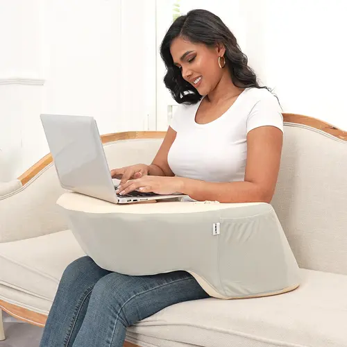 Ergonomic Memory Foam Bedrest Pillow - Supportive Lap Desk Wedge with Washable Cover, 2 Side Pockets, Cup Holder, Pocketed Storage, Phone Pocket Ready, Back Pain Relief for Reading, Gaming, TV (Valentine's Gift Option)