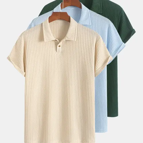 Men's Solid Color Pique Textured Knitted Polo Shirt, Regular Fit Casual Short Sleeve Top for Summer, Men's Clothes for Daily Wear, Casual Polo Shirts, Menswear