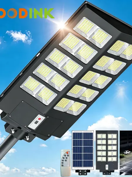 Hoodink Solar Street Light Outdoor 450000 Lumens 3 Modes LED Waft Signal Waterproof IP65 for Outdoor Garden, Street, Yard, Porch Decor solar outdoor lights,sohochic