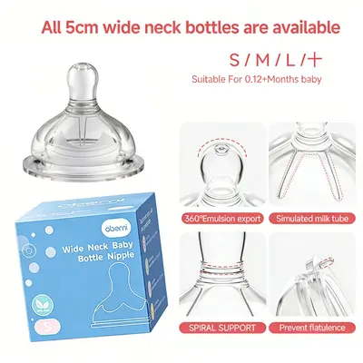 Oberni 100% Food-Silicone Baby Bottle Nipple Replacement, 2-Pack for Newborns & Infants, Feeding Care for 0-3/0-6/6-12/12+ Months Preemies,sohochic