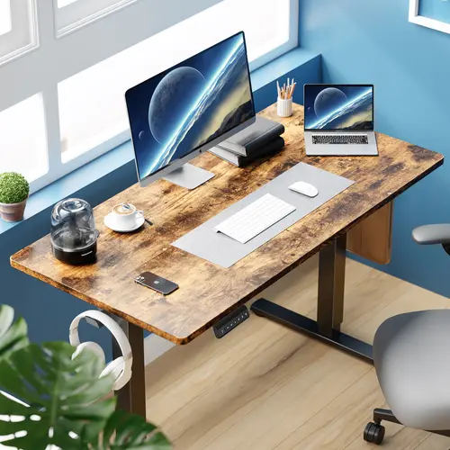 Electric Height-Adjustable Standing Desk - 48''X24''" Commercial Office Furniture, Sturdy Wood & Metal T-Shaped Base Workbench, 28.7-48" Adjust, <50 db, 176 lbs Capacity, Modern Ergonomic Sit-to-Stand Computer Desk