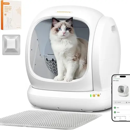 Meowant SC02 75L Large Automatic Litter Box - Self-Cleaning, App-Controlled, Open Design, Clay-Based, Pee Guard, Odor Removal, Anti-Pinch, Easy Installation, 6.8" Low Entry, 1-Click Emptying, 38db Quiet Motor for Multi-Cat Households (Pet Lover Essential)