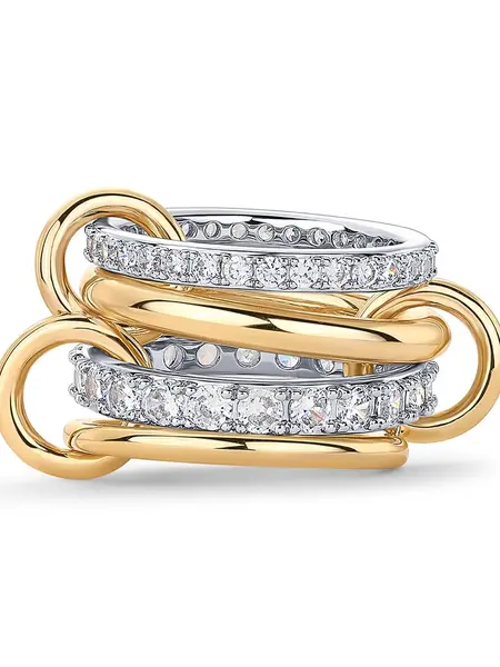 PAVOI 14K Gold Plated Interlocked Stackable Statement Ring for Women – Chunky Multi-Band Double & Triple Ring, Two-Tone Mixed Metals with Cubic Zirconia