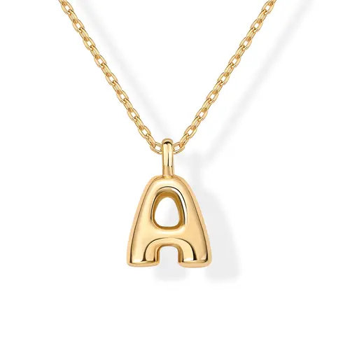 PAVOI 14K Gold Plated Dainty Chunky Bubble Initial Letter Pendant Necklace for Women - Alphabet Letter Necklace