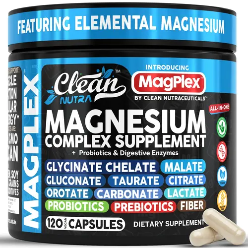 Clean Nutra Magnesium Complex Supplement with Glycinate, Chelate, Malate, Gluconate, Citrate, Carbonate, Lactate & More for Digestive Health & Immune Support Capsules – MagPlex