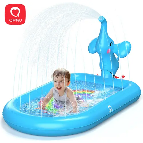 QPAU Splash Pads for Toddlers 1-3, Blue Elephant Toy Splash Pad for Kids, Outdoor Play Mat for Babies, Inflatable Sprinkler Pool for Birthday Day Gifts 1 Year Old Girl water pump homeessentials, sohochic