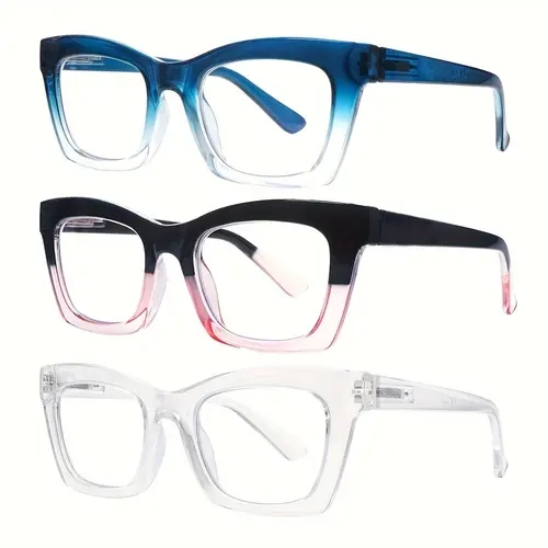 DEAAOK 3 Pack Oprah Style Reading Glasses for Women Blue Light Blocking Square Fashion Readers with Spring Hinge Computer Eyeglasses