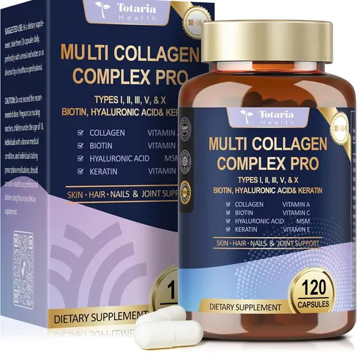 Totaria 18-in-1 Collagen Pro with Hyaluronic Acid, Keratin, Biotin, VIT A C & E for Skin, Hair, Nails, Joint & Beauty - 120 Caps for Women & Men