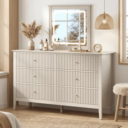【SohoChic】RoyalCraft Mordern 6/7/9 Drawer Dresser without Mirror, Fluted Nightstand with 3 Drawers, Wood Storage Organizer, Wide Chest of Drawers for Closet, Large Storage Cabinet and TV Stand for Living Room,Bed Room,Hallway, Entryway.